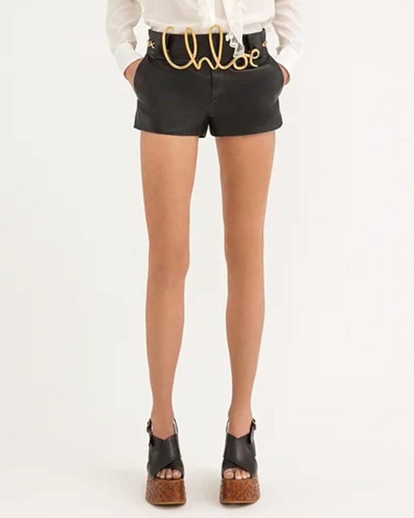 Black Leather Mini Short on Sale