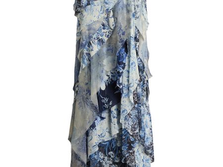 Blue and Pearl Wildflower Maxi Skirt Online Sale