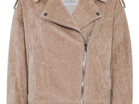 Warm Beige Suede Corduroy Moto Jacket on Sale