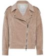 Warm Beige Suede Corduroy Moto Jacket on Sale