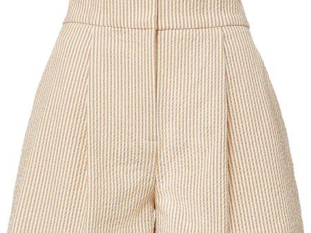 White and Khaki Seersucker Hania Short on Sale