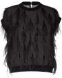 Volcano Feather Embellished Chiffon Blouse For Sale