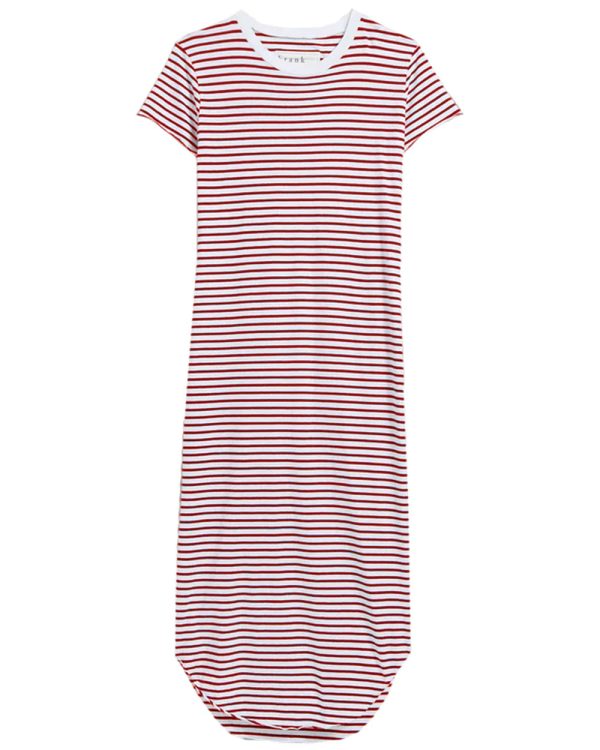 White and Double Decker Red Stripe Harper Maxi Tee Dress on Sale