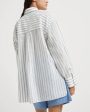 White and Grey Wide Stripe Gauze Button Up Blouse Discount