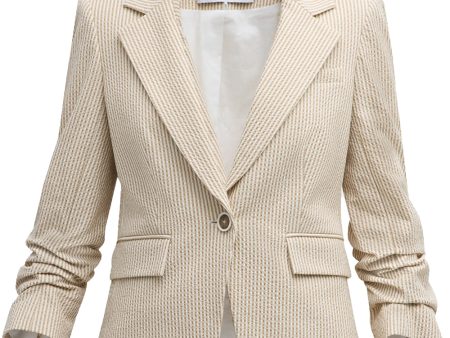 White and Khaki Seersucker Aaliyah Dickey Jacket Online Hot Sale