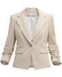 White and Khaki Seersucker Aaliyah Dickey Jacket Online Hot Sale