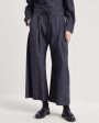 Blue Denim Elastic Waist Wide Leg Pant For Discount