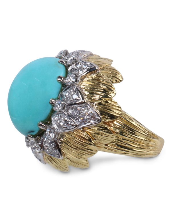 Turquoise and Diamond Flower Ring Sale