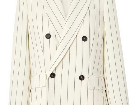 White and Grey Pinstripe Panama Double Breasted Jacket Sale