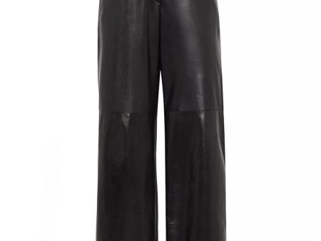 Black Smooth Leather Straight Pant Online Hot Sale