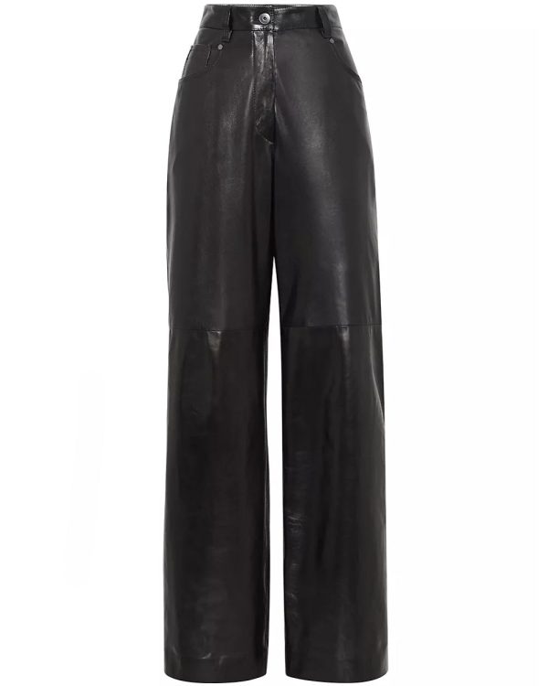 Black Smooth Leather Straight Pant Online Hot Sale