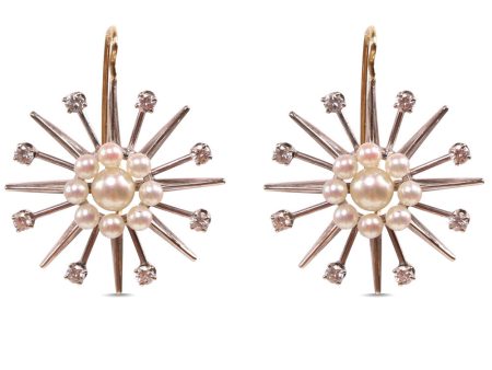 Antique Diamond and Pearl Starburst Earrings Discount