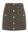 Tan and Teal Plaid Zander Button Mini Skirt For Discount