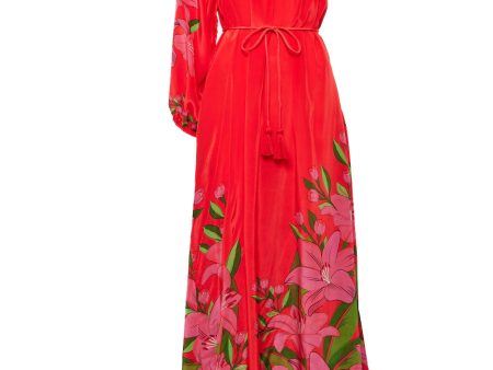 Red Summer Foliage Scarf Maxi Dress Cheap