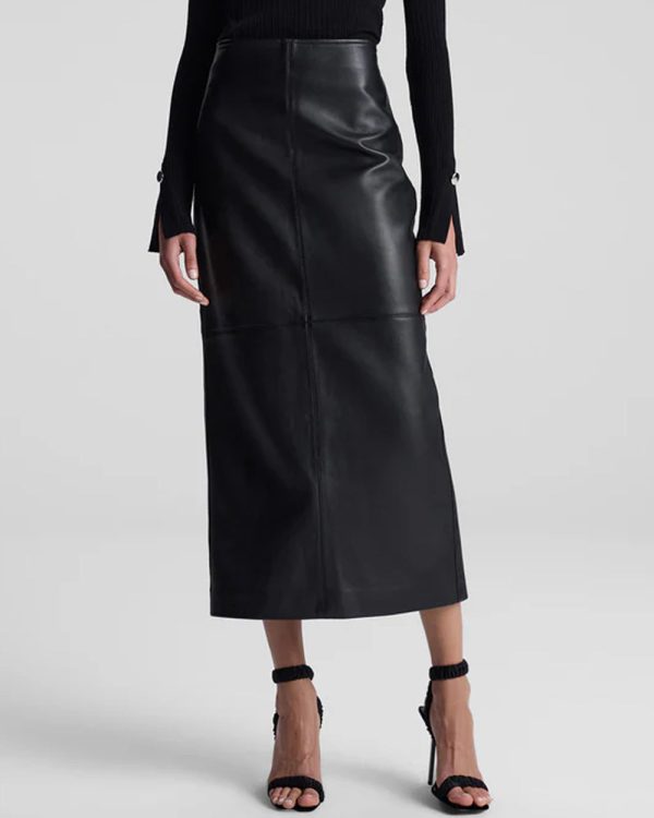 Black Marta Leather Midi Skirt For Sale