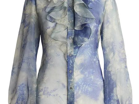 Blue and Pearl Wildflower Button Up Shirt on Sale