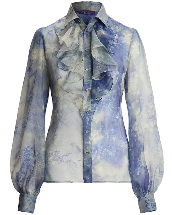 Blue and Pearl Wildflower Button Up Shirt on Sale