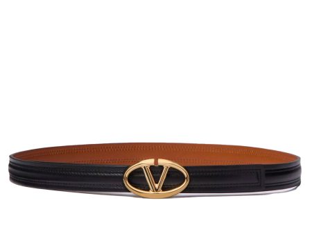 VLogo Moon Reversible Belt in Tan and Nero For Cheap