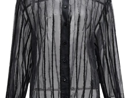 Black Sequin Stripe Chiffon Button Up Shirt For Cheap