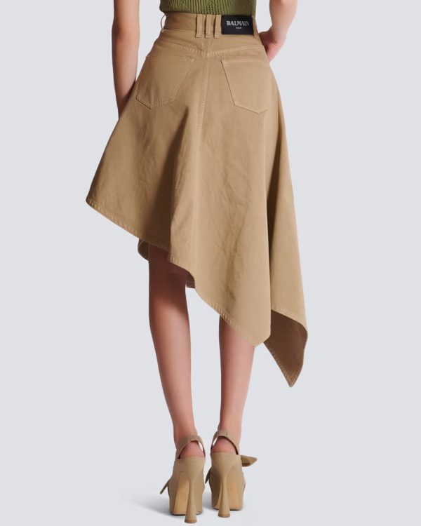 Beige Canvas Asymmetrical Midi Skirt Cheap