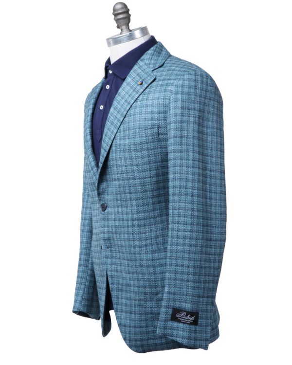 Sky and Mid Blue Plaid Sportcoat For Sale