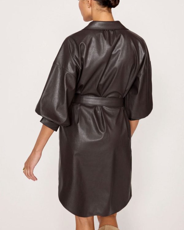 Timber Kate Belted Vegan Leather Shirt Dress Online now