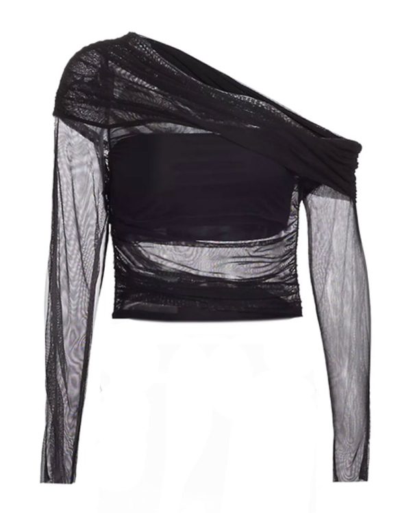 Black Long Sleeve Asymmetrical Top Online Hot Sale