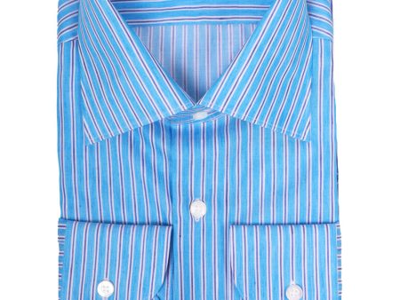 Blue and White Striped Dress Shirt Hot on Sale