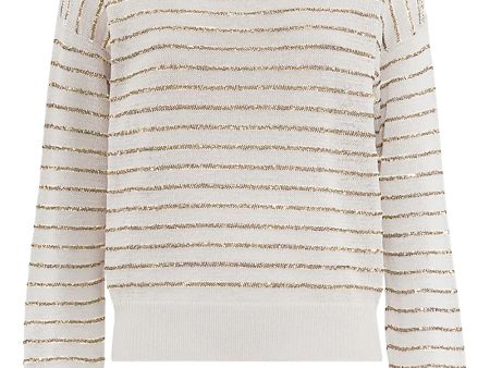 White and Beige Paillette Stripe Sweater Fashion