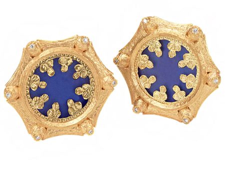 Thewa Blue Glass and Diamond Earrings For Sale