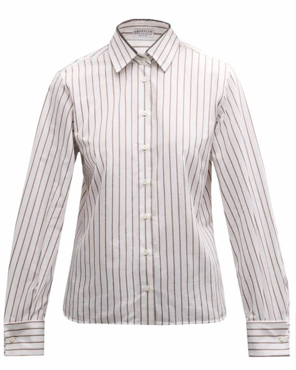 Bianco and Tabacco Stripe Button Up Shirt Sale