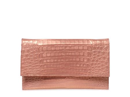 Sofia Crocodile Clutch in Rose Gold Online Hot Sale