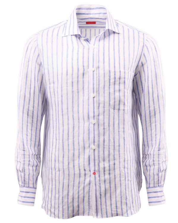 White and Blue Striped Sportshirt Fashion