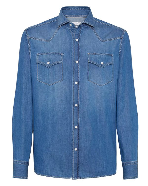 Blue Denim Western Sportshirt Fashion