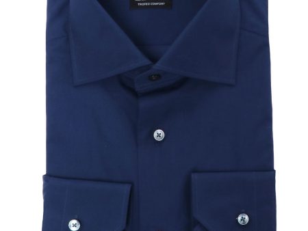 Solid Navy Dress Shirt For Sale