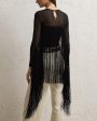 Black Jersey Fringe Blouse Hot on Sale