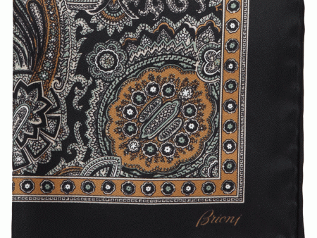 Black and Brown Paisley Pocket Square For Discount