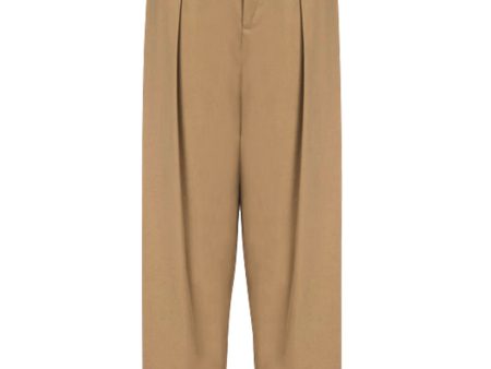 Beige High Waisted Pleated Pant Fashion