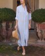 Blue and White Stripe Linen Rory Maxi Shirtdress For Discount