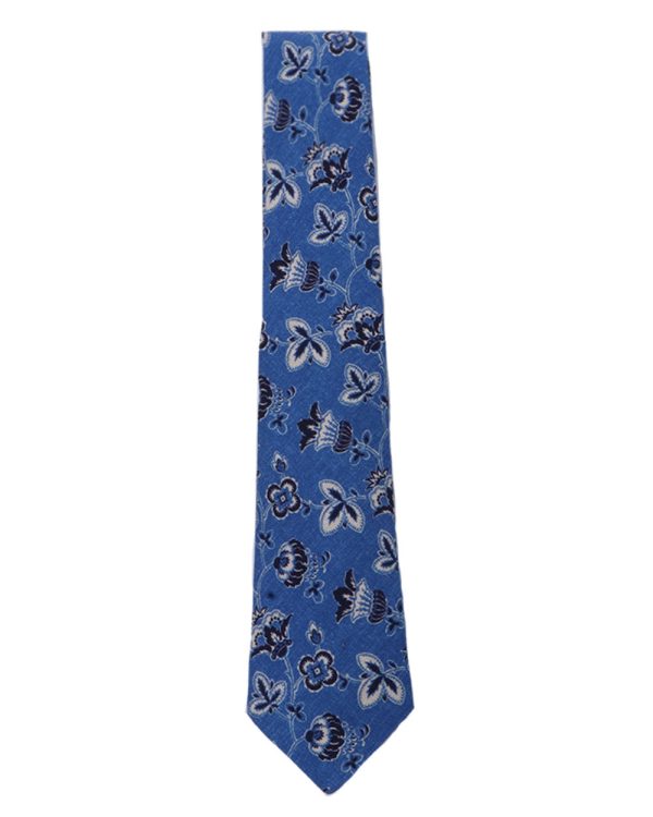 Blue Floral Silk Tie Discount