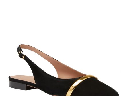 Jama Flat Suede Slingback in Black and Gold Online Sale