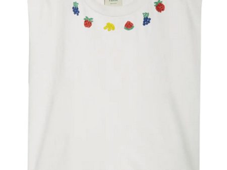 White Beaded Fruit Embellished T-Shirt on Sale