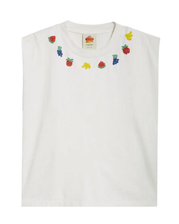 White Beaded Fruit Embellished T-Shirt on Sale