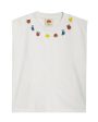 White Beaded Fruit Embellished T-Shirt on Sale