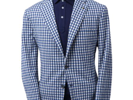 Blue and White Plaid Seersucker Sportcoat Hot on Sale