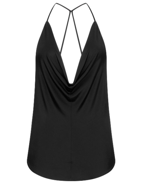 Black Jersey Cowl Neck Tank For Sale