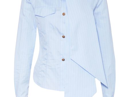 Blue and Blanc Stripe Bow Neck Shirt Online