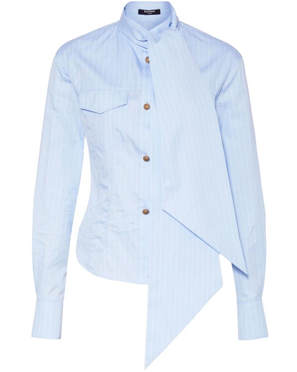 Blue and Blanc Stripe Bow Neck Shirt Online