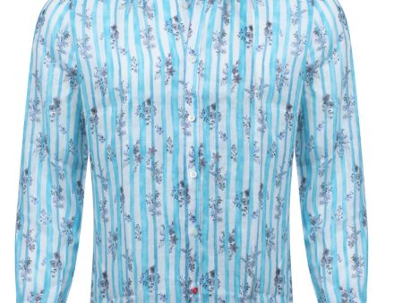 Blue and White Floral Dress Shirt For Cheap