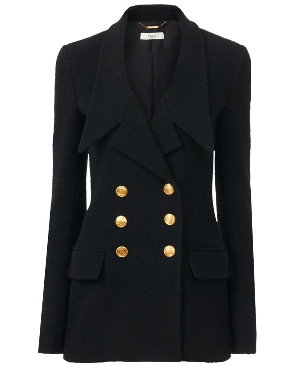 Black Blouclette Double Breasted Blazer Hot on Sale